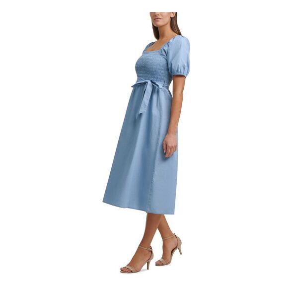 NWT KENSIE DRESSES Womens Blue Tie Square Neck Midi Shift Dress 8 - Picture 3 of 5